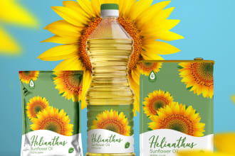 design cooking oil packaging, label, tin, pouch and bottle