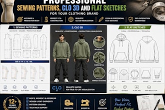 make professional sewing patterns, clo 3d and flat sketches