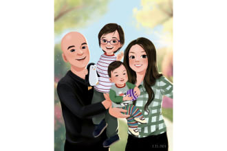 draw cute family and couple portrait illustrations