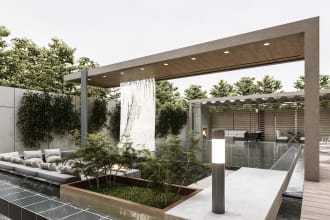design and render landscape, backyard, and swimming pool