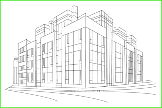 draw detailed building line art and product line art