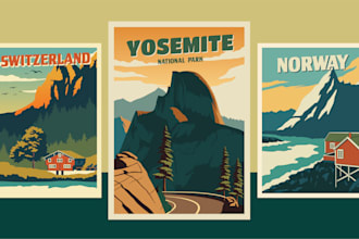 minimalistic retro vintage style travel poster design