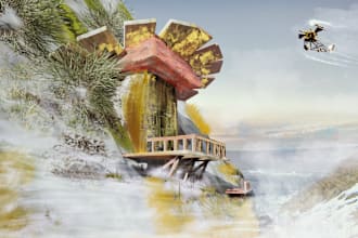 design conceptual landscape arts with 3d designed elements, props and structures