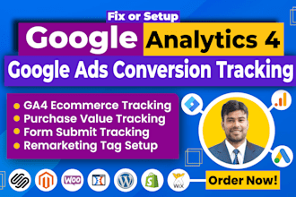 setup google analytics 4, ga4 ecommerce tracking, ads conversion tracking by GTM