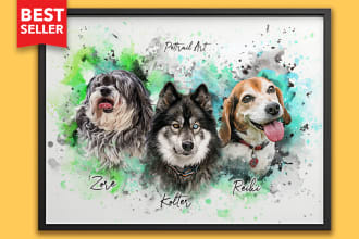 digital painting of pets in design watercolor style, amazing