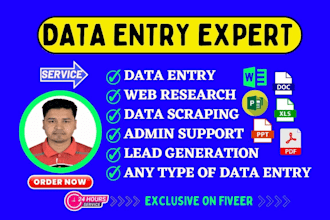 be virtual assistant data entry, copy paste,web research and email find
