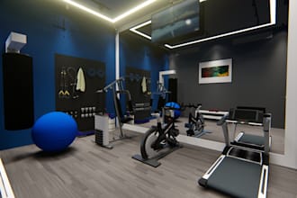 design your gym room interior with realistic rendering