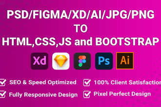 convert psd to html, figma to html, xd to html using html css js