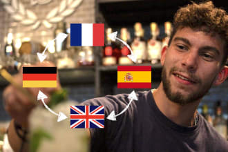 translate from and to english, french, spanish and german