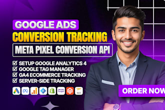 setup google ads conversion tracking, fb pixel capi, ga4 ecommerce tracking GTM