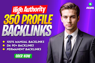 create 350 high quality profile backlinks high da 90 to 100 white hat seo