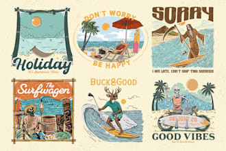 do vintage surf island vibes illustration for your t shirt