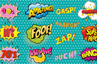create top notch  pop art kids comic, cartoon words or logo