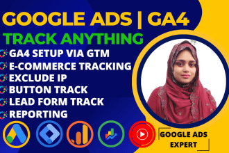 setup google analytics 4, ga4 ecommerce tracking, conversion tracking GTM