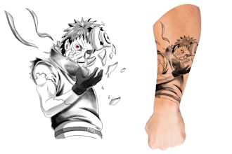 draw custom tattoo design, realistic, traditional, anime sleeve tattoo