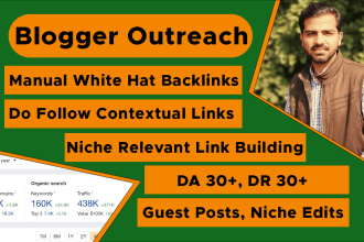 do blogger outreach for guest post, niche edit, link insertion