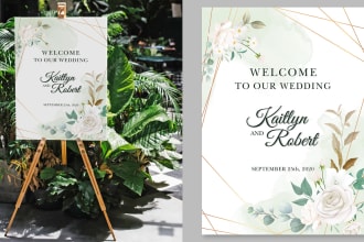 design attractive wedding signs, cards, seating charts, welcome sign, banners