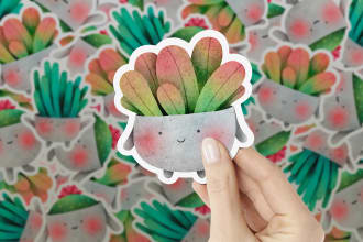 create a cute watercolor sticker for you