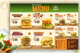 design a vintage food menu restaurant menu and digital menu