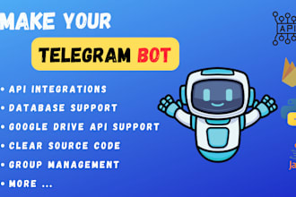 icreate an API and database integrated telegram bot