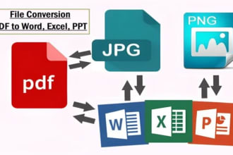 convert PDF, word, excel, XML, json, CSV, sql files