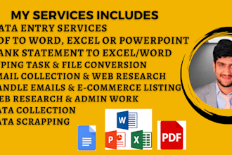 do complete data entry, word, excel to pdf, web research