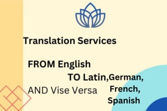 translate to latin, german, spanish and french from english and vice versa