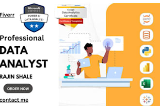 do data analytics and data analysis in python, sql, power bi and excel