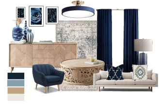 design a unique interior decor plan mood board and shopping list