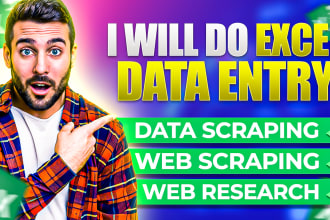 do excel data entry, data scraping, web scraping, and web research