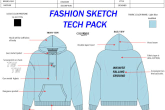 design fashion tech pack flat sketches for the manufacturer