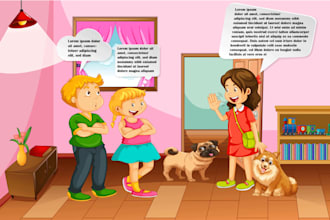 do children story book interior illustration