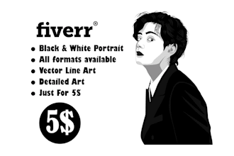 draw black and white vector line art portrait illustration