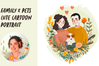 draw cute cartoon portraits of families, couples, and pets
