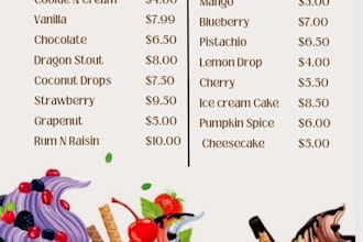 create attractive food menus