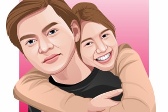 draw couple, family or group to vector cartoon portrait
