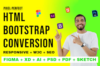 convert figma to html, psd to html, xd to html CSS bootstrap or tailwind css