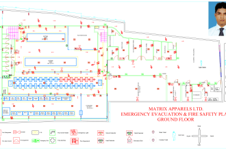 design and drawing fire emergency evacuation map, diagram, plan