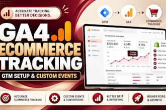 set up ga4 ecommerce tracking, google tag manager GTM, and ga4 custom events