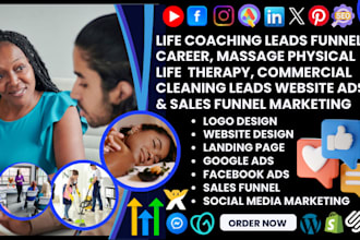 life coaching leads, massage life physical therapy, commercial cleaning website