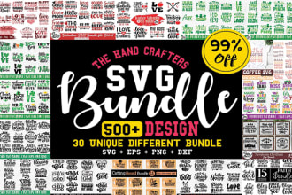 provide 500 plus  mega svg bundle for tshirt design cricut multiniche layered