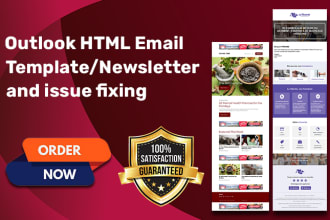 design HTML email template or newsletter for outlook and fix issues
