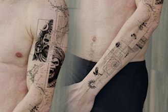 custom a geometric realism in black and grey tattoo design