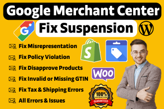 fix google merchant center suspension and misrepresentation