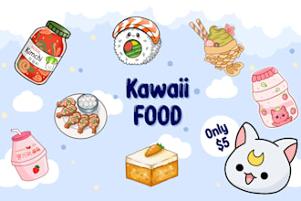 draw cute kawaii cartoon for food and drink illustrations