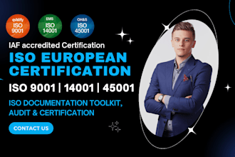 provide iso 9001, 14001, and 45001 certification, audit, and documentation