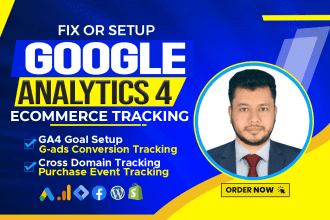 setup google analytics 4, ga4 ecommerce tracking, ads conversion tracking by GTM
