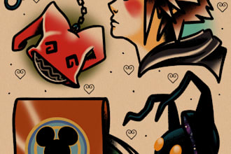 design a custom geek old school tattoo flash for you