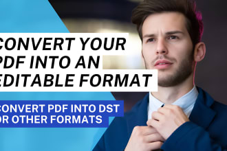 transcribe text from image, convert files to pdf and conversion into dst
