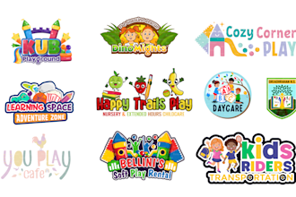 design preschool, playground, soft play, bouncy castle logo